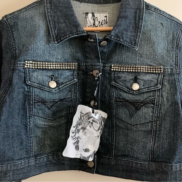 Crest Cropped Denim Jean Jacket | NWT - Picture 3 of 11